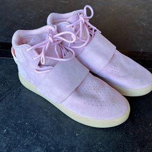 Pink high top adidas tubulars